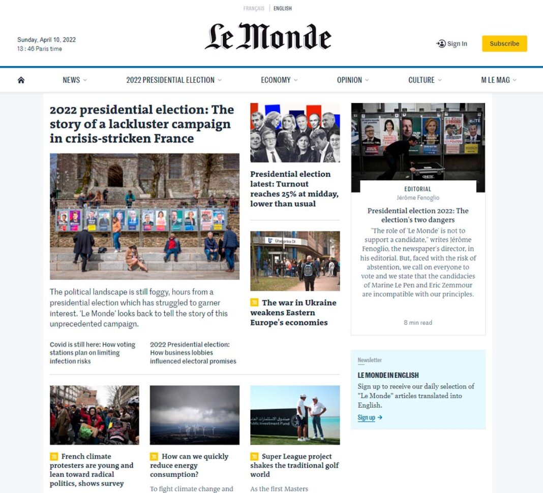 Le Monde en ingl&eacute;s