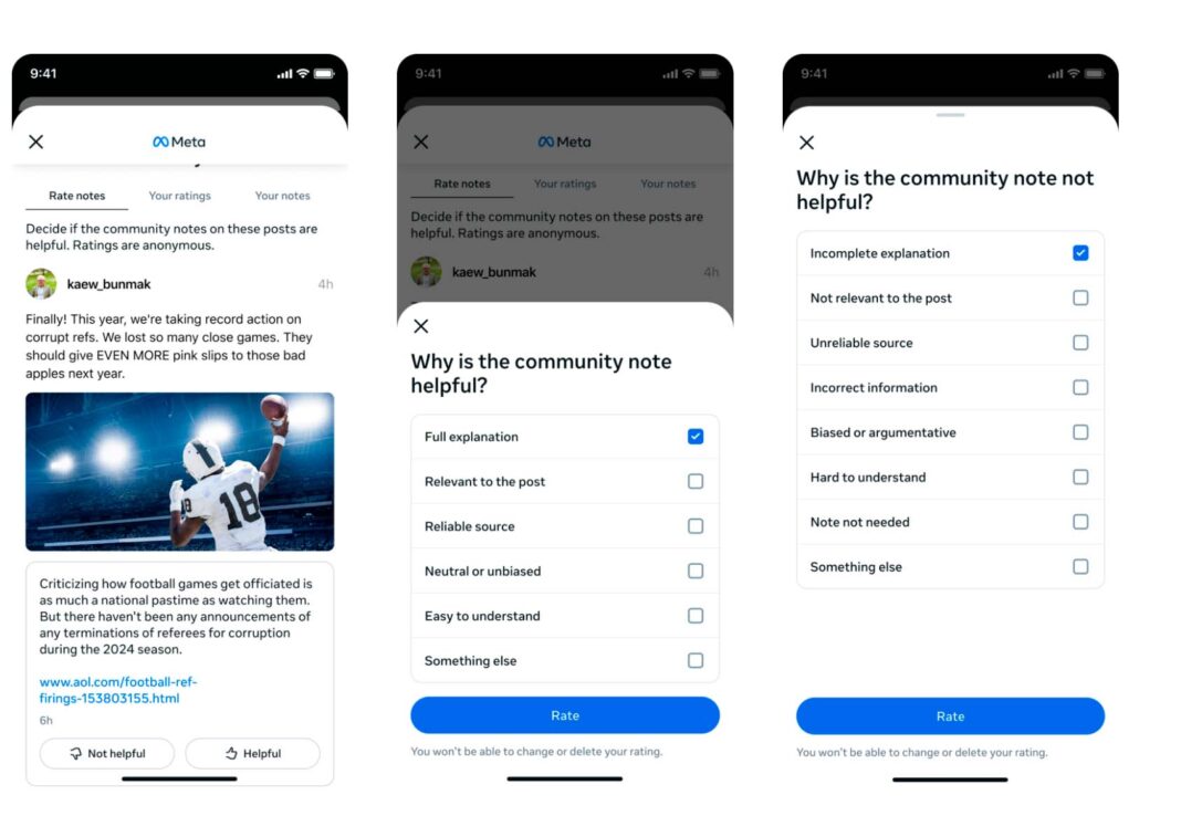 Notas de la Comunidad en Facebook, Instagram y Threads